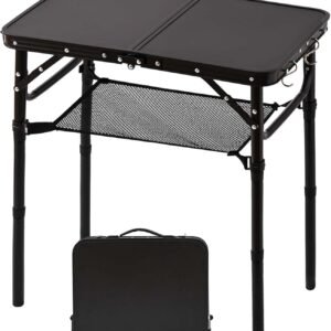 Folding Picnic Table with Storage Net, Matte Black Aluminum Folding Table 23.6" x 15.8", Adjustable Height Max 27", Lightweight Portable for Camping Travel Grill Indoor