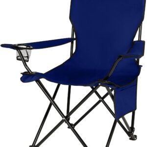 Upgrade Large Camping Chairs,Folding Camping Chair Outdoor Portable Chair Foldable Lawn Chair Support 330lbs,Outdoor Camp Chair with Cup Holder&Side Bag for Fishing Outside Sports (A-Large Navy Blue)