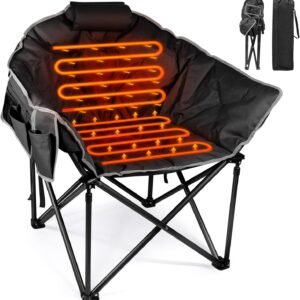 Oversized Heated Camping Chair, Heated Chairs Outdoor Sports W/3 Heat Levels for Back & Seat, Portable Folding Heated Lawn Chairs for Patio Outdoor Travel, (Battery NOT Included)