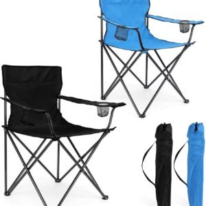 Foldable Camping Chair Set of 2,  Folding Camp Chairs & Carrying Bags for Adults, Portable for Lawn, Outdoors, Fishing, Hiking, Travel, Picnic, Beach, Oversized & Supports 275lbs (Black & Blue)