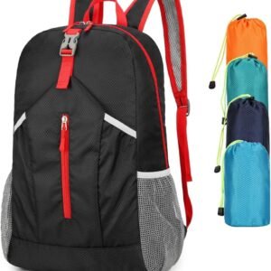 25L Hiking-Backpack Foldable-Sports Daypack-Camping Collapsible Bag Water Resistant Lightweight Travel Men Women (Black)