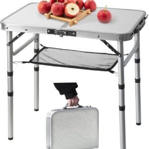 Small Folding Table 2FT Lightweight Portable Aluminum Camping Table for Picnic and Camping Mini Foldable with Adjustable Extended Height,Silver