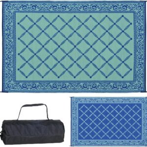 116093 6-feet by 9-feet Reversible Mat, Plastic Straw Rug, Large Floor Mat for Outdoors, RV, Patio, Backyard, Picnic, Beach, Camping (Blue/Light-Green)